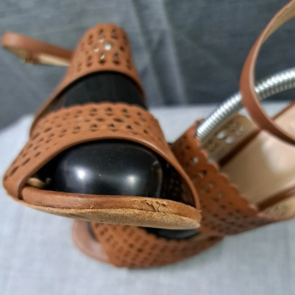 %TORY BURCH Brown Leather Wedges Sandals Size 9.5M Women / D14